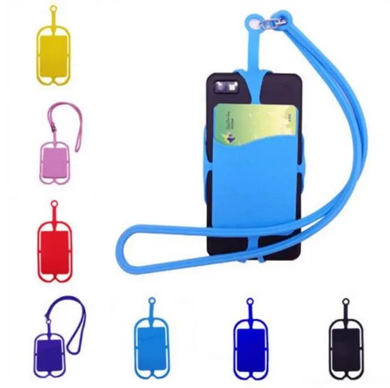 Universal Cell Phone Lanyard Card Holder Silicone Wallet Case Credit ID Card Bag Holder Pocket wallet card holder with Lanyard for iphone x