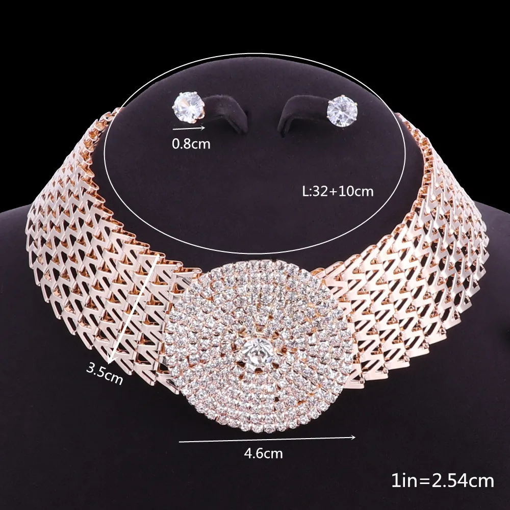 Hot Selling Wedding Jewelry Sets Crystal Bridal Jewelry Set Gifts Gold Color Choker Necklace Earrings Set Wedding Decoration