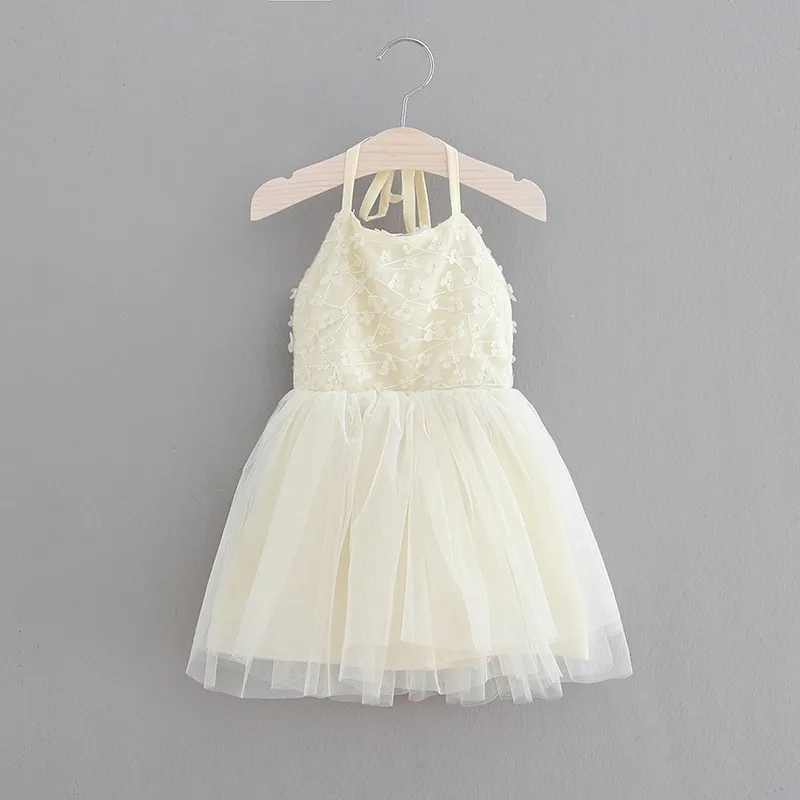 Bébé filles 3D Fleurs robe 2018 été Enfants dentelle Net fil princesse robes Boutique Enfants Dos Nu jarretelles Robe De Bal 4 couleurs C3816