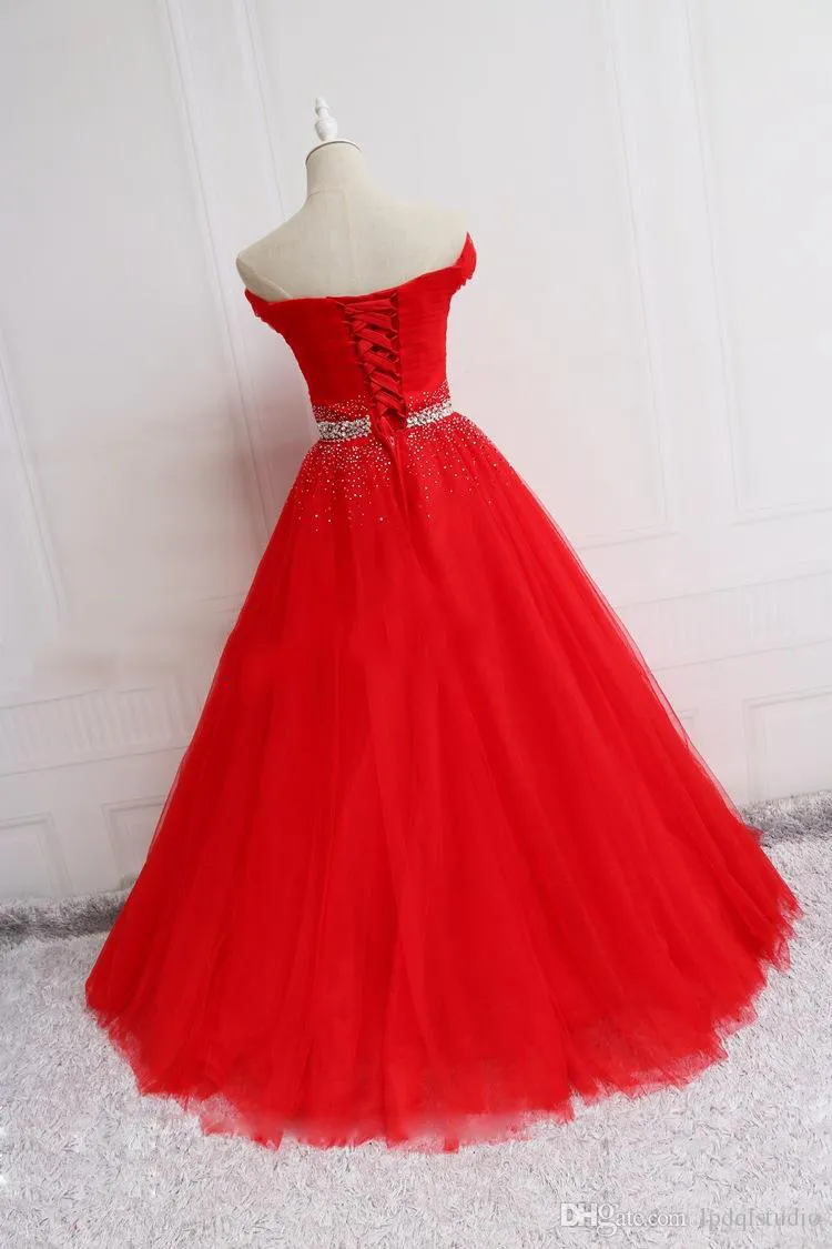 2020 Off The Shoulder Ruffles frisada Lantejoula Baile Prom Vestidos Lace-up Voltar Vestido Longo plissados ​​Tulle Sweep Trem Beads lantejoulas P