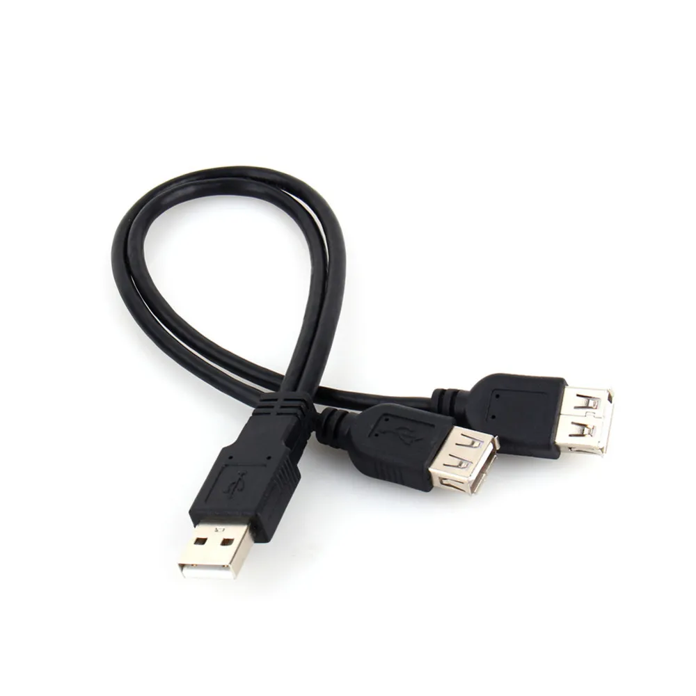 30cm USB Cable USB 2.0 Male To 2 Dual USB Female Jack Y Splitter