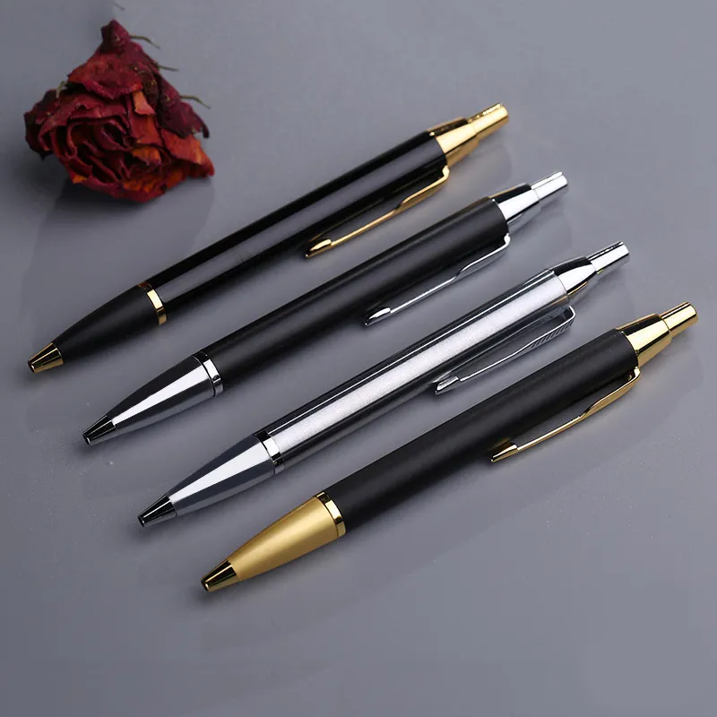 Stylo à bille roulante à encre bleue noire plaquée or stylos de signe de cadeau d'affaires de luxe avec boîte-cadeau peut imprimer le Logo