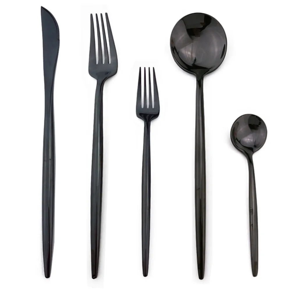 30Pcs Black Rainbow Rose Gold Dinnerware Set Top Quality из нержавеющей стали Dinner Knock Fork Teaspoon Cute Cutlery Blackware Set