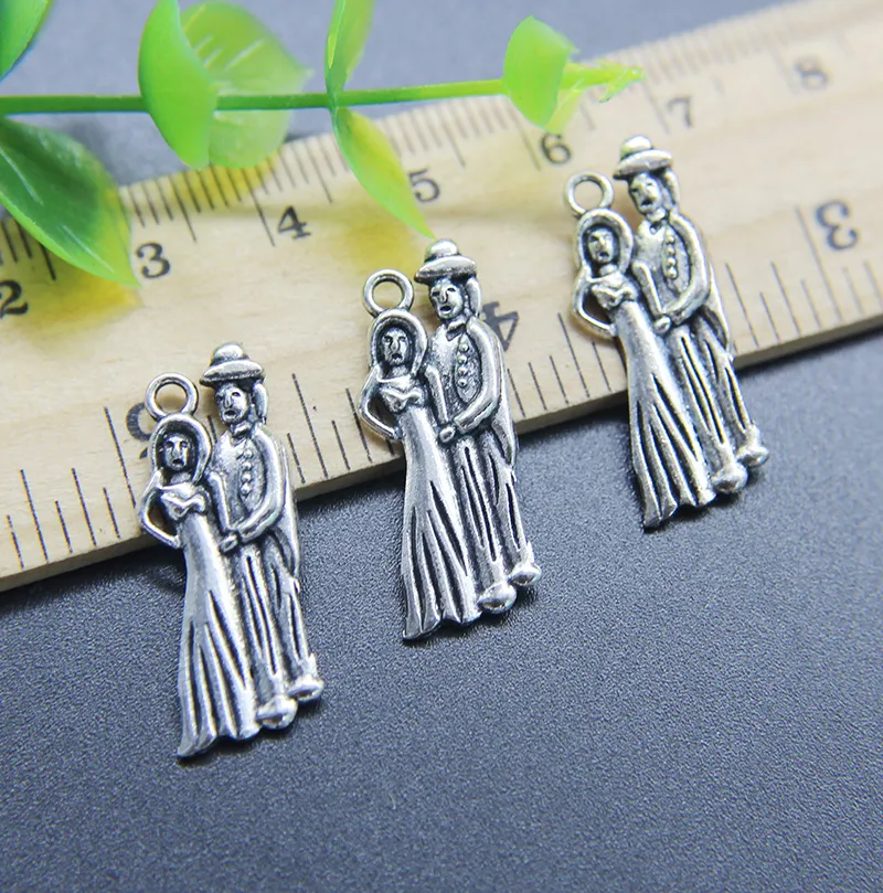 Wholesale 100pcs Wedding Couple Alloy Charms Pendant Retro Jewelry Making DIY Keychain Ancient Silver Pendant For Bracelet Earrings 27*11mm