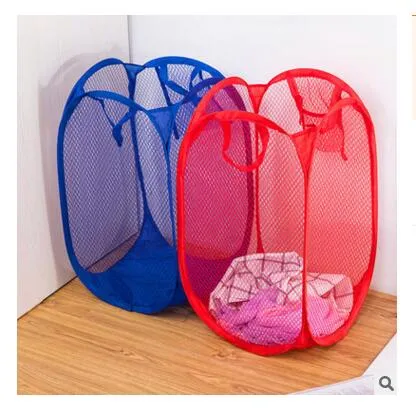 Tvättservice Hamper Basket med slitstarka handtag Solid Bottom Mesh Fällbara Hushållsbeläggbara Smutsiga Kläder Tvättkorgar