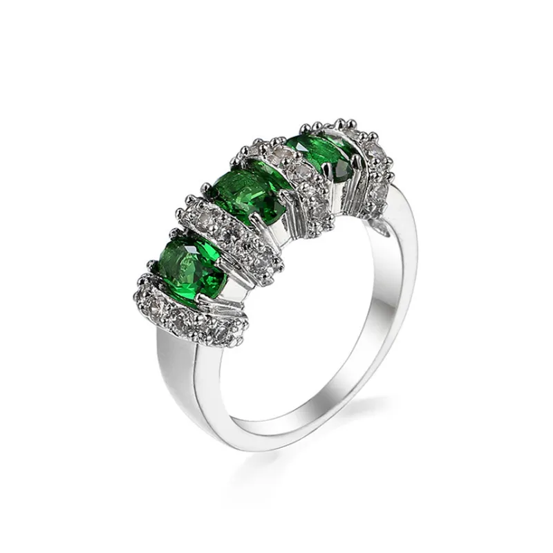 LuckyShine Friend Gift Dazzling Full Fire Green Quartz Ring 925 Sterling Verzilverd voor Dames CZ Zirkoon Ringen Rusland Amerikaans Australië