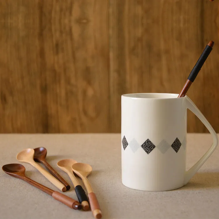 Set of 6 Long Handle Wooden Spoons Dessert Coffee Stirring Spoon Natural Wood Japanese Style Honey Spoon Tableware Accessories (6)