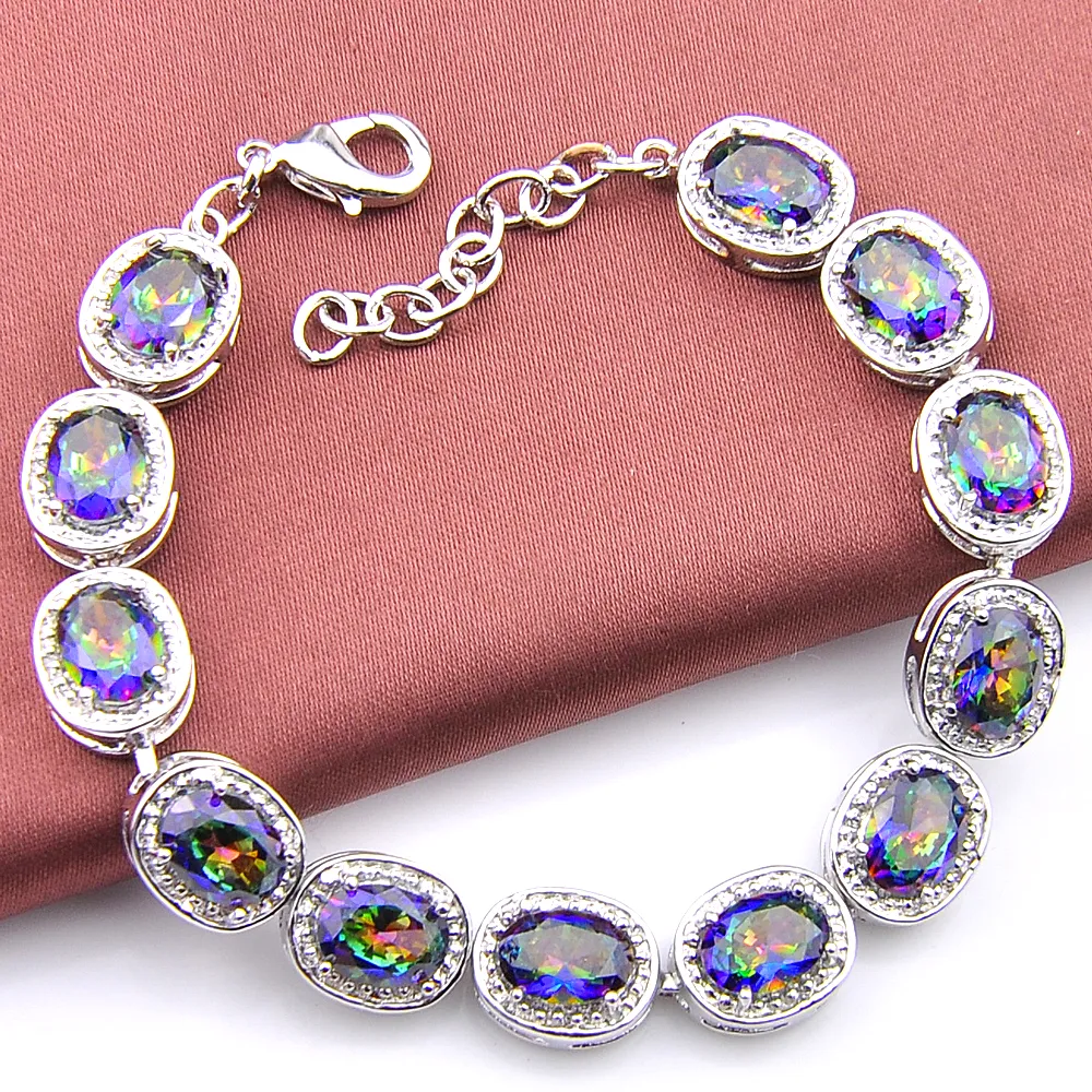 5 sztuk Luckyshine Classic Amazing Ogólne Owalne Kolorowe Mystic Topaz Gemstone Srebrne Cubic Cyrkon Bransoletki Bransoletki Wedding Wedding