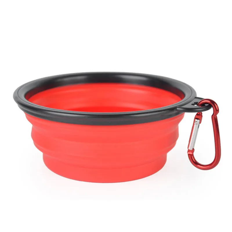 다채로운 음식 학년 실리콘 접는 개 사발 Expandable Cup Dish 애완 동물 피더 휴대용 여행 그릇 Carabiner