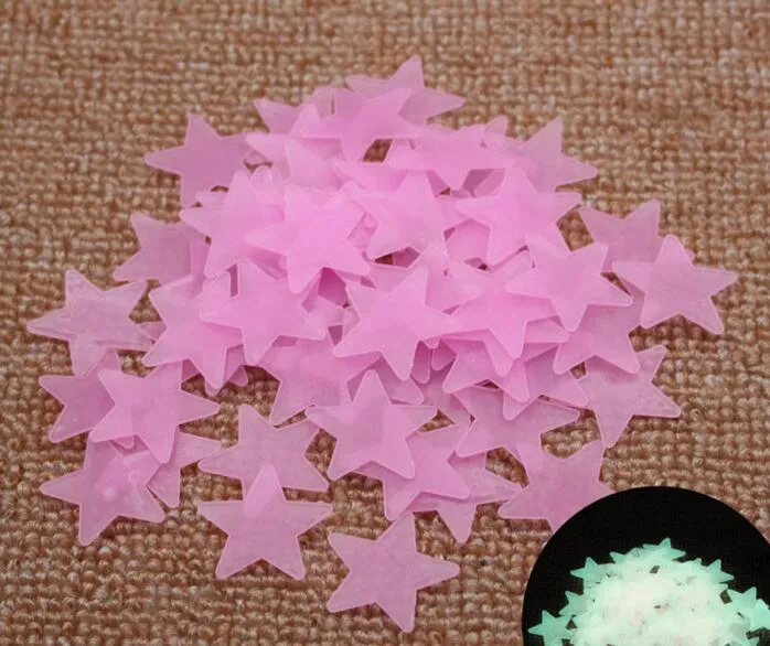leri 3 cm Yıldız Duvar Çıkartmaları Stereo Plastik Floresan Paster Bebek Odası Için Karanlık Çıkartması Parlayan