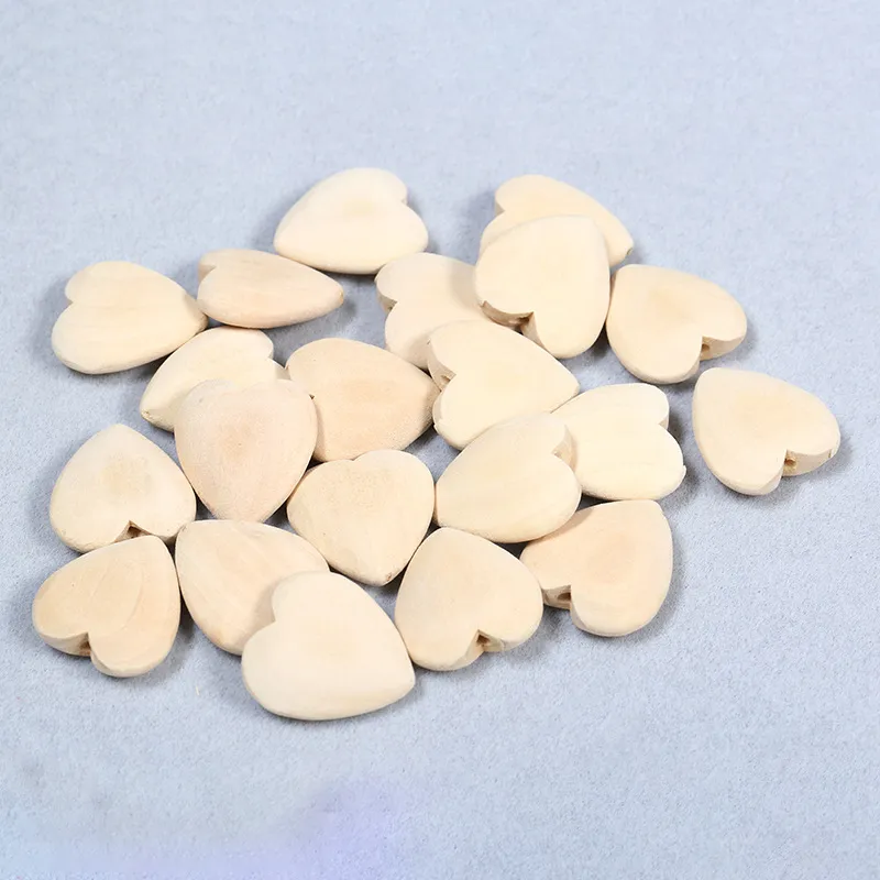 Natural Wood Color Heart Shape Wooden Spacer Beads For Kids Jewelry Making 25mm Horizontal Hole DIY Wood Beads315A