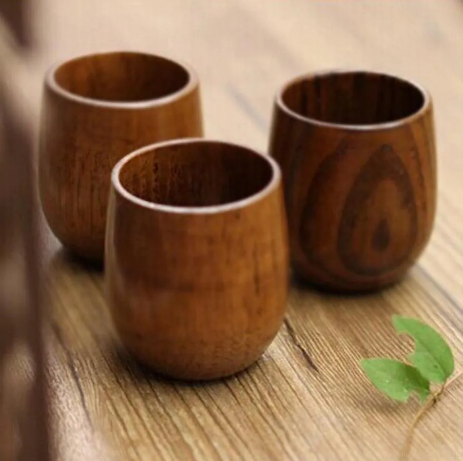 Japan style Wooden Tea Cup 5oz Natural Wood Wine Glasses 150ml Wooden Coffe Mugs Beer Juice Milk Cups