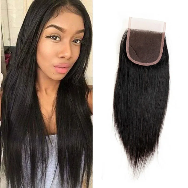 Peruvian Human Hair Straight 4X4 Lace Closure With Baby Hair Middle Free Three Part Virgin Hair 10-20inch Silky Straight