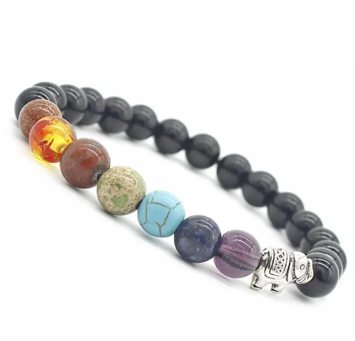 Black White Turquoise Stone Strands Bracelet 8MM Glass Beads Elastic Rope Elephant Yoga Bracelets for Women