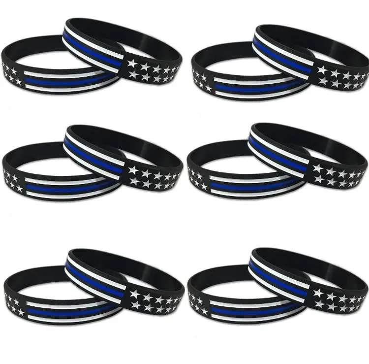 300PCS/Lot Thin Blue Line American Flag Bracelets Silicone Wristband It is Soft And Flexible Great For Normal Day To Day Wear C0162