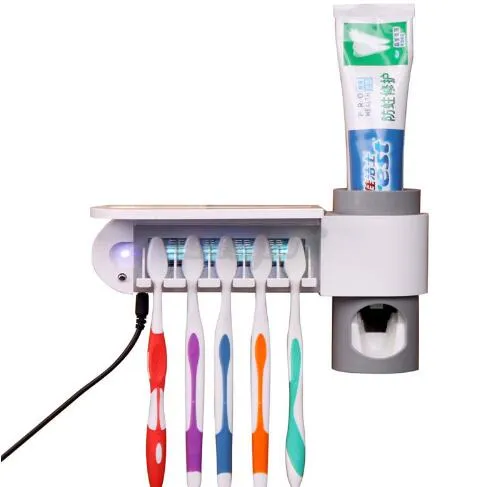 UV المعقم فرشاة الأسنان حامل التلقائي معجون الأسنان موزع ضغط نظافة مضاد للجراثيم فرشاة حامل مجموعات العائلة
