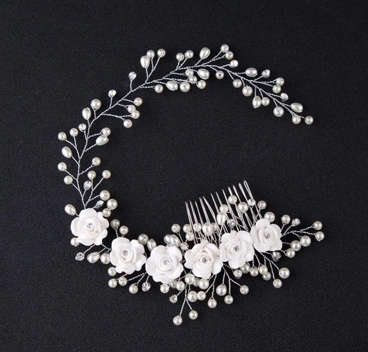 Bride, handmade pearl flower, hair photo studio, makeup bride, wedding accessories, headband.