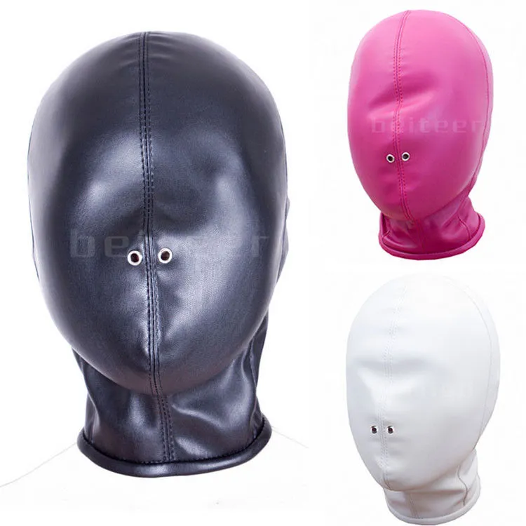 Bondage Soft Leather Mask Full Head Hood With Breathing Hole Slave Fantasy Restraint # G94.