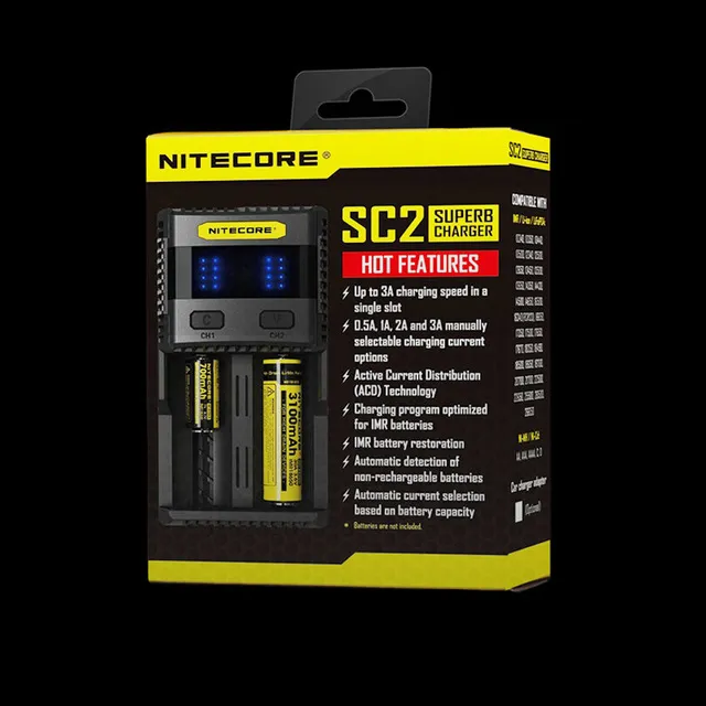 NITECORE SC2 충전기 지능형 배터리 충전기 USB 출력 3A, LiFePO4 리튬 이온 Ni-MH NiCd 용 18650 10340 10350 10440 유니버스 배터리