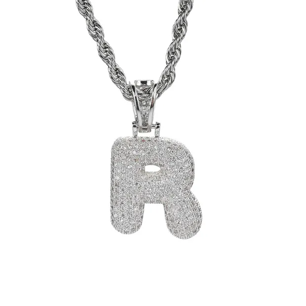 Silver 26 Letters for Choice Bubble Letter Pendant Necklace With Micro Pave Cubic Zirconia Hip Hop Chain Necklace For Men Unisex J2988373