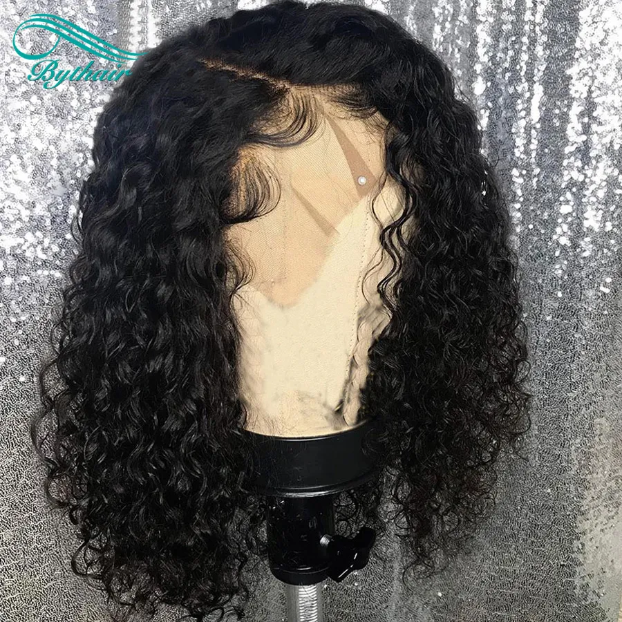 Bythair Human Hair Wig Short Deep Curly Pre-plucked Hairline Lace Front Wig Full Lace Wig Malaysian Virgin Hair 150% Density Bleached Knots