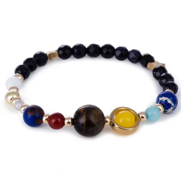 DHL Universe Galaxy Eight Planets Braided Bead Bracelet Solar System Moon Star Natural Stone Strands Bangle Wrtistgband for Women Jewelry