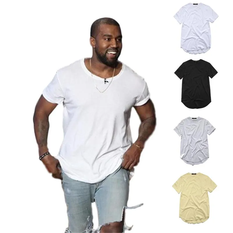 Herren Designer T-Shirts Kanye West Extended T-Shirt Herren Bekleidung Gebogener Saum Lange Linie Tops Hip Hop Urban Blank Justin Bieber TX135-R