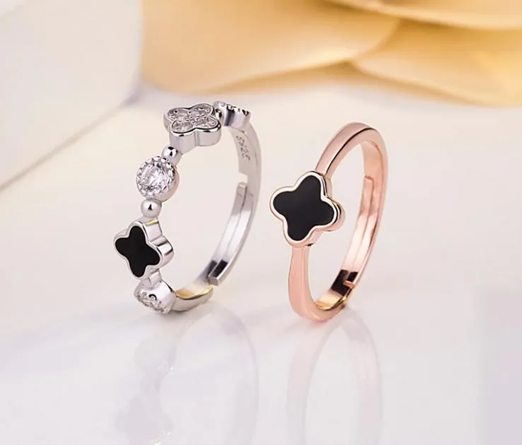 4 styles Network size style lucky fourleaf clover ring s925 pure silver zircon ring5332272