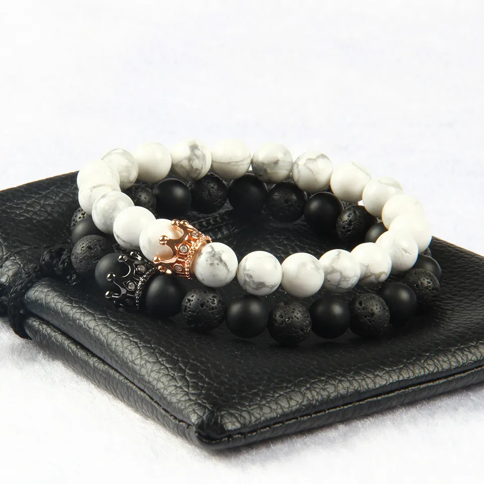 Jóias de jóias inteiras 10 conjuntos de 8 mm de pedra natural com pulseira de coroa CZ Micro Pave para Love3659176