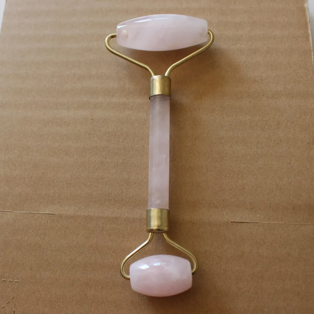 [Vita sana] nuovo arrivo rosa quarzo strumento di rilassamento del viso dimagrante / quarzo rosa massaggiatore a rulli viso massaggio pietra di giada