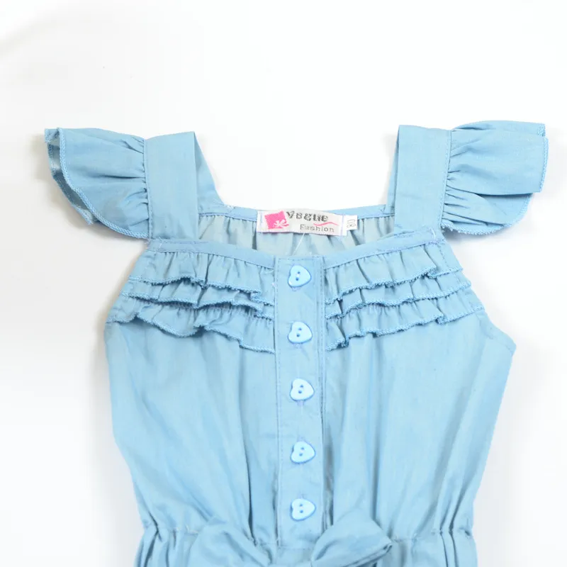 2018 été filles combinaison enfants vêtements Denim couleur volants arc combinaisons à manches courtes simple boutonnage boutons enfants vêtements