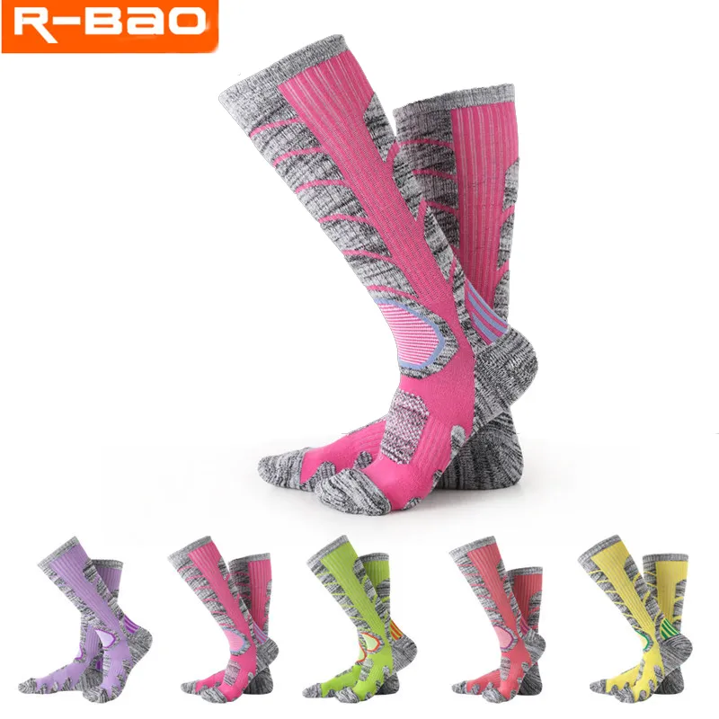 R-BAO Rose Designer Chaussettes En Plein Air Coton Ski Cyclisme Chaussettes Alpinisme Randonnée Hiver Épaissir Chaud Demi Chaussettes De Sport Pour Femmes Hommes