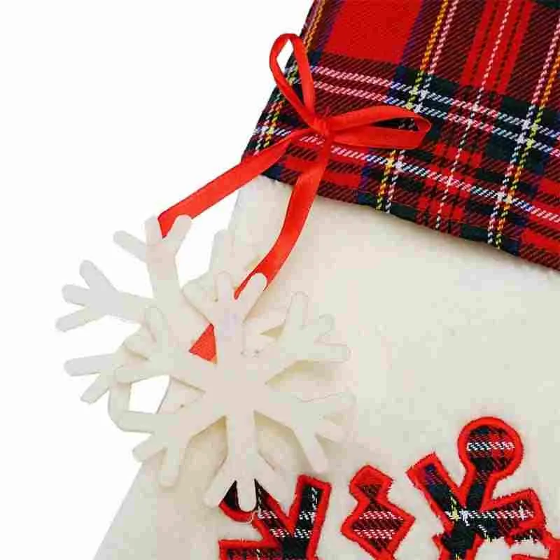 Warm Large Plaid Paw Christmas Stocking for tree snowflake Christmas Gift Bags Xmas Tree Ornaments New Year Decoration 