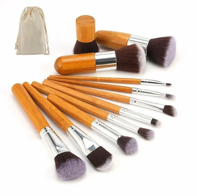 Professionnel Naturel 11 pcs Bambou Pinceaux De Maquillage Ensemble Fondation Mélange Brosse Outil Cosmétique Kits Doux Cheveux Beauté Outils Fabricant cadeau