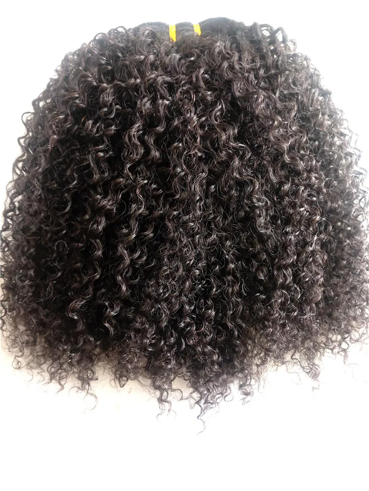 Najwyższej jakości Brazylijski Kinky Curly Human Virgin Remy Wiązki Weft Hair Extensions Natural Black 1B #