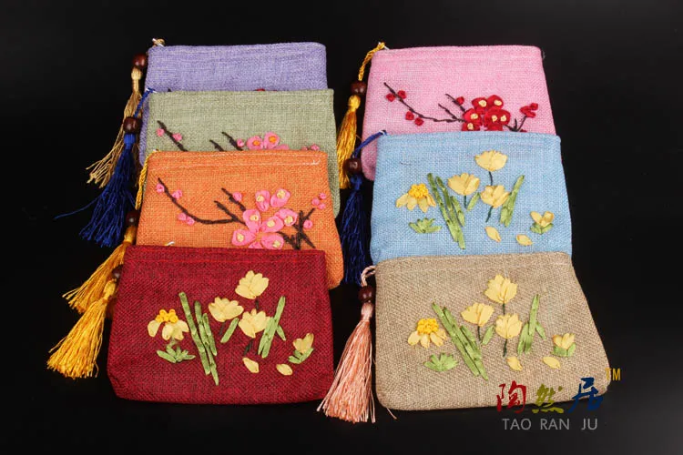 Bordado De Cinta De Mano Peque as Bolsas De Arpillera De Navidad