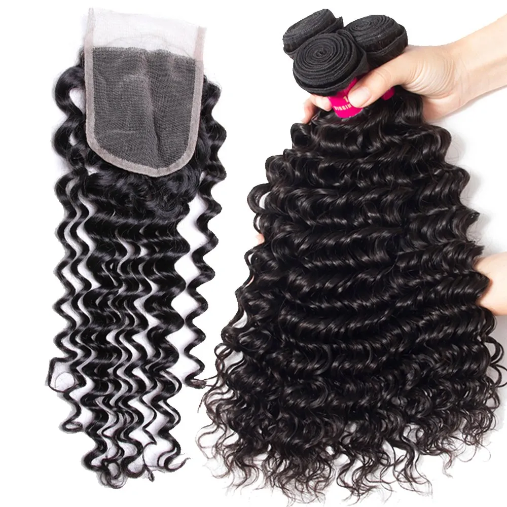 8A Brazilian Hair Body Wave Straight Loose Wave Kinky Curly Deep Wave 3 Bundles With 4X4 Lace Closure Unprocessed Virgin Human Hai9724101