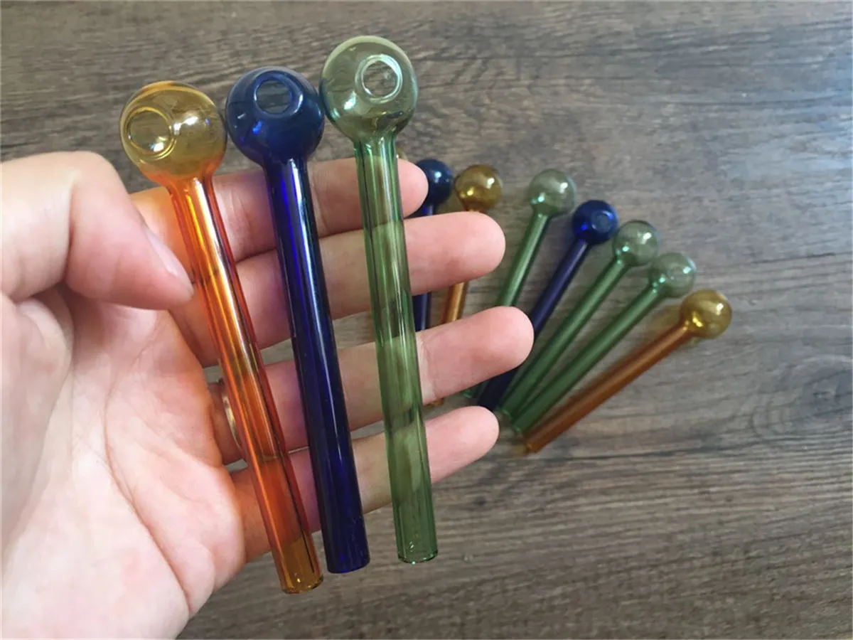 Mini tubi da fumo molto apprezzati Tubo di vetro spesso Bruciatore a nafta artigianale 10 cm Bruciatore per pipa per tabacco colorato a mano Spedizione gratuita