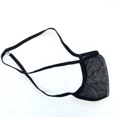 Herren C-Thru String Pouch Tanga G3447 Small Fishnet Contoured Pouch Kleiner Beutel mit begrenzter Abdeckung Unterwäsche Siehe Thru Mesh Polyester