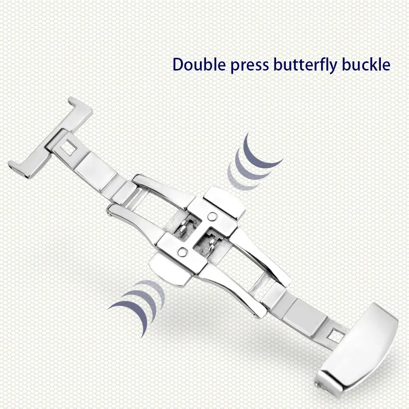 mode slub reliëf horlogeband band drukknop verborgen sluiting dubbele druk vlindergesp leer zwart bruin staal 12mm-24mm278e