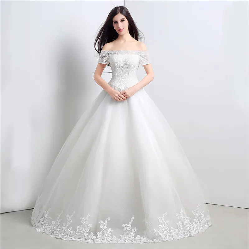 Elegant White Dresses Boat Neck Short Sleeves Ball Gowns Tulle