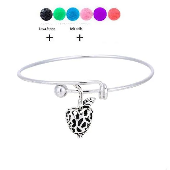 New Lava-rock Coração / Drop / Apple Charme Pendant Pulseiras DIY essencial de Aromatherapy Difusor Oil Bangle Natural Preto Lava Pulseiras