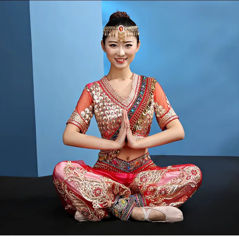 Nuovi costumi di danza orientale Abbigliamento di danza del ventre femminile (Top + pantalone) Abbigliamento da esibizione in stile indiano egiziano Set di costumi di danza del ventre