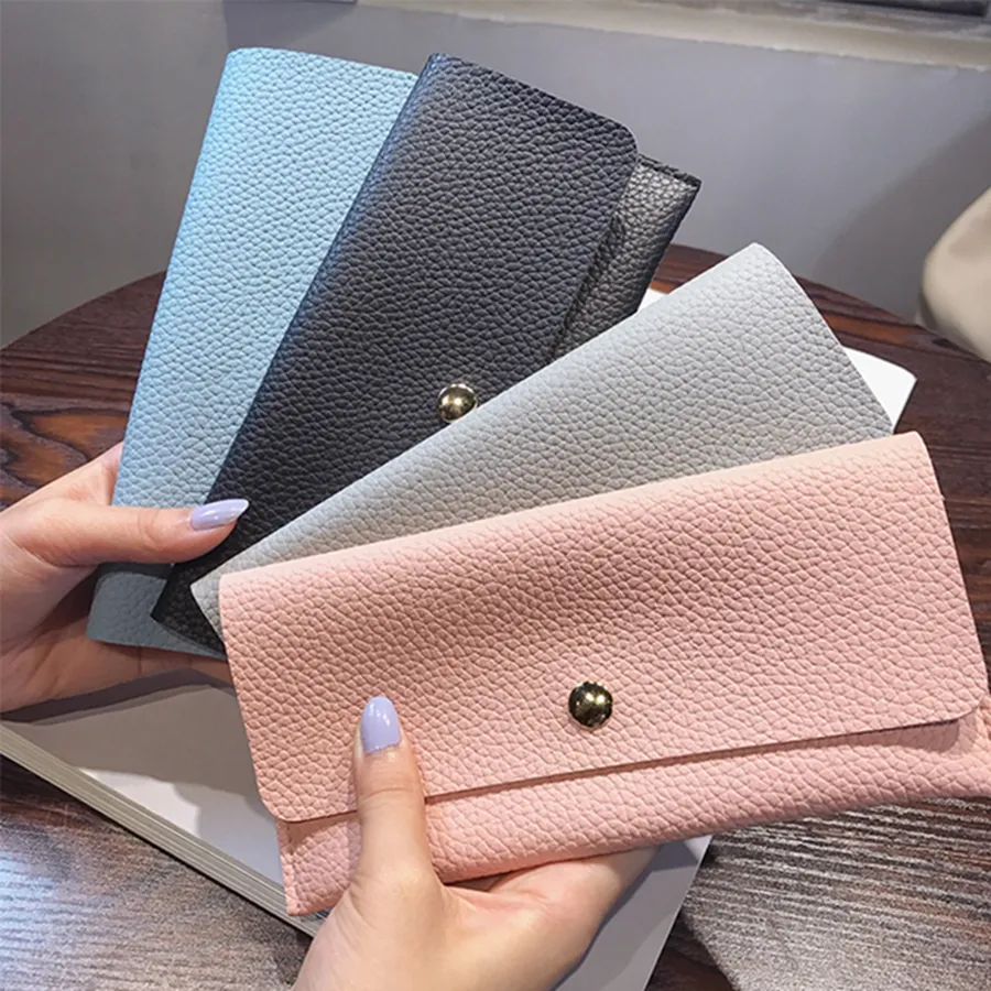 Candy Farbe Frauen Umschlag Brieftasche Mädchen Damen langes Design Haspe Geldbörse Brieftasche Frauen Leder Brieftasche Geldbörse einfache PU Kupplung