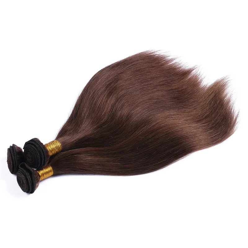 Extensions de cheveux humains brun moyen tisse 3 pièces droites # 4 brun chocolat vierge paquets de cheveux humains malaisiens offres 10-30 