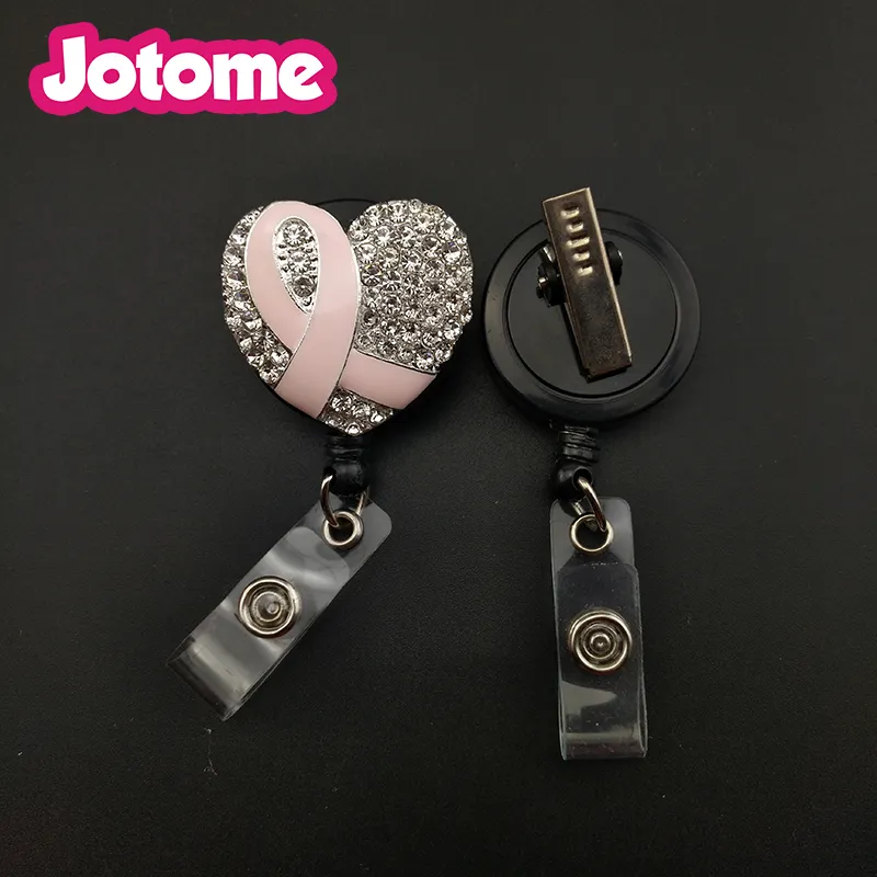 5st/ läkare sjuksköterska Rinestonrosa Ribbon Heart Dractable Badge Reel/ ID Badge Holder