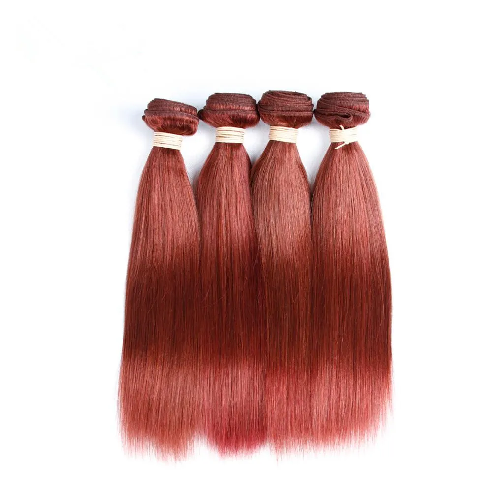 Brazilian Reddish Brown Human Hair Weave Bundles Colored #33 Auburn Virgin Remy Human Hair Extensions Straight Double Wefts 10-30"