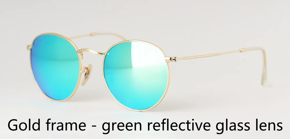 High quality Mens Womens Sunglasses Brand Designer metal frame Glass Lens Round sun glasses uv400 Goggle With free Case and label
