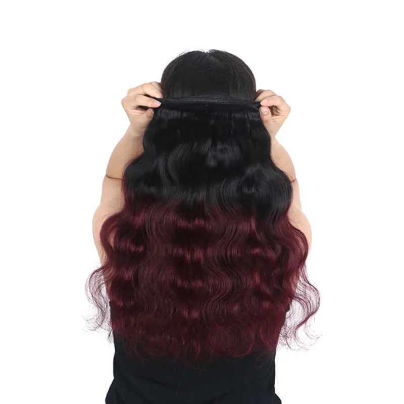 Brazilian Ombre 1B/99J Body Wave Hair Bundles 100% Brazilian Human Hair Weave Ombre Dark Wine Red 3 Bundles Colored Hair Extension