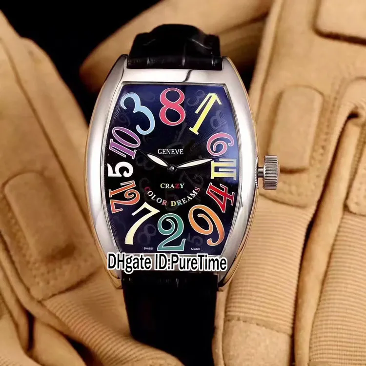 Verrückte Stunden 8880 CH COL DRM Stahlgehäuse Silber Zifferblatt Farbnummern Mark Automatische Herrenuhr Schwarz Lederband Uhren Hight Qualität A80A1